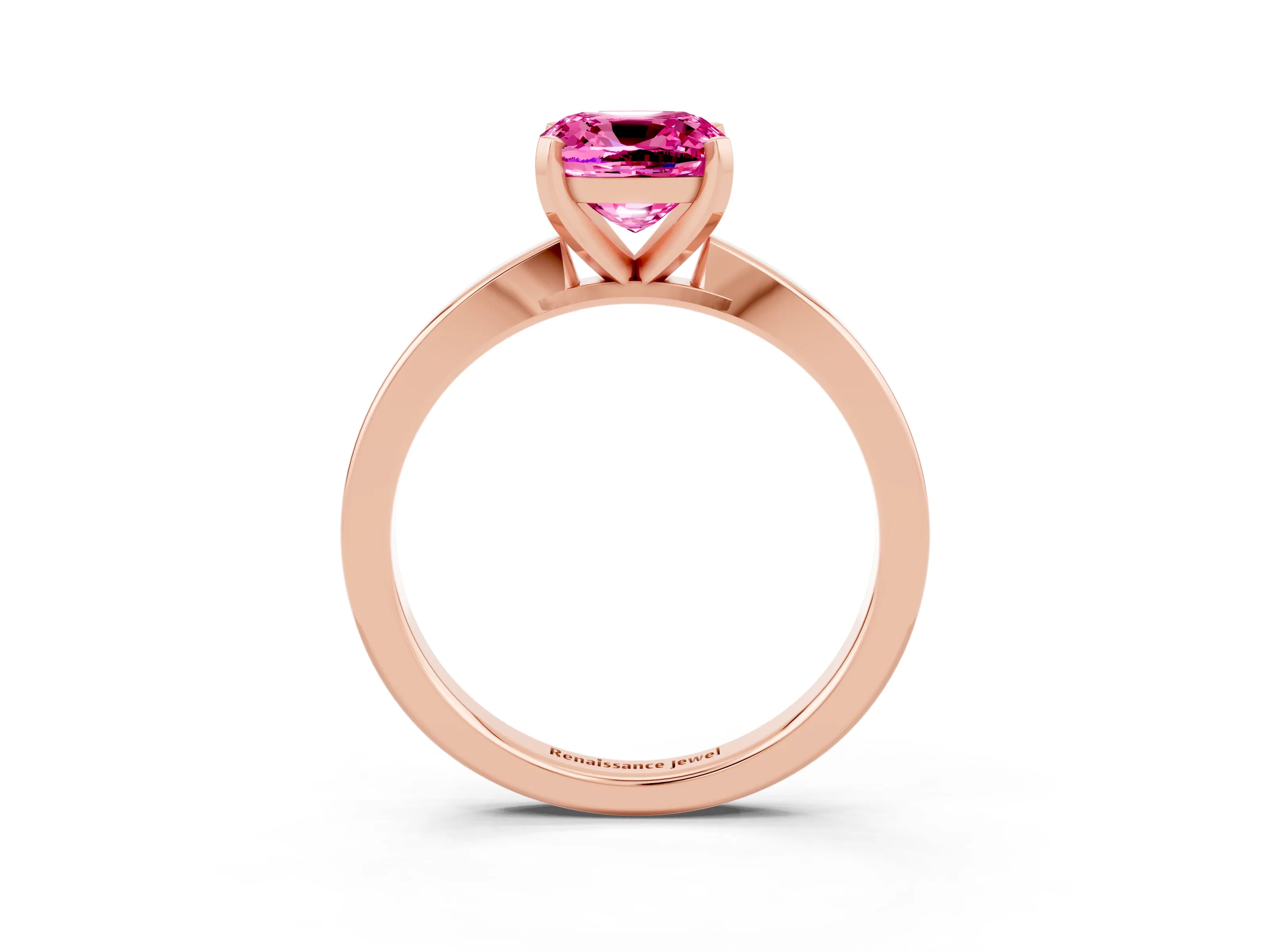 Rose gold Cushion Cut Pink Sapphire Solitaire Engagement Ring with Classic Band and Four-Prong Setting_63