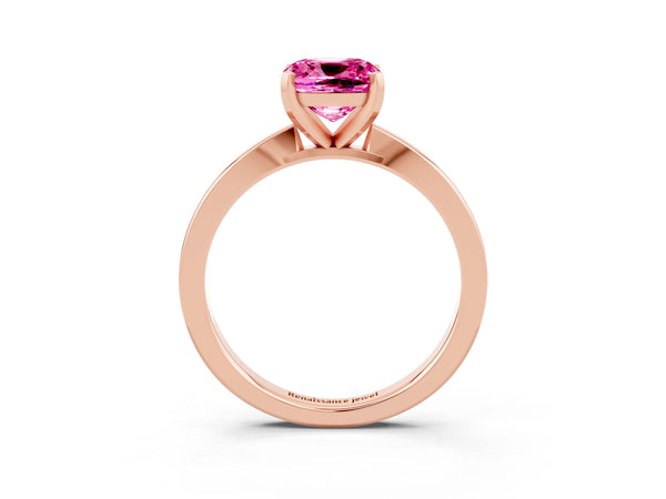 Rose gold Cushion Cut Pink Sapphire Solitaire Engagement Ring with Classic Band and Four-Prong Setting
