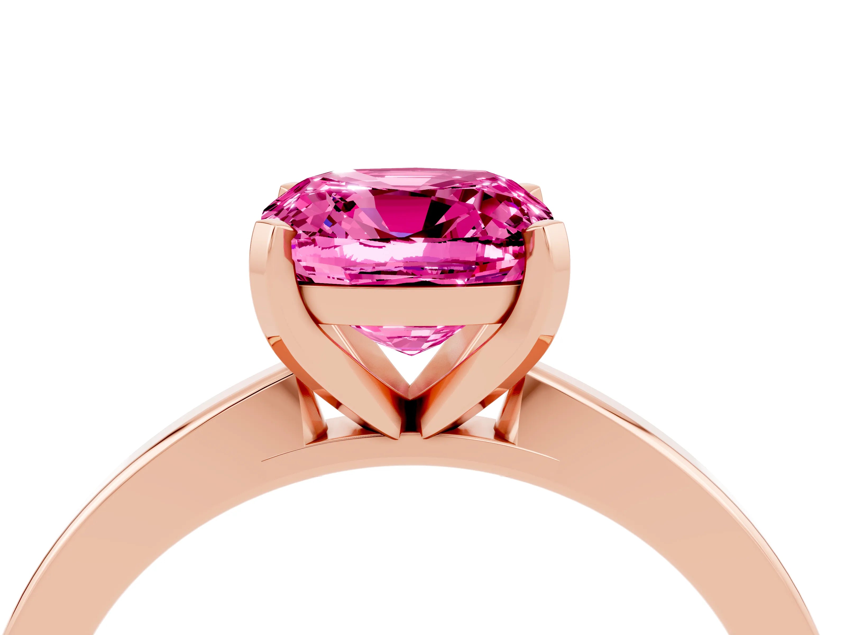 Rose gold Cushion Cut Pink Sapphire Solitaire Engagement Ring with Classic Band and Four-Prong Setting_64