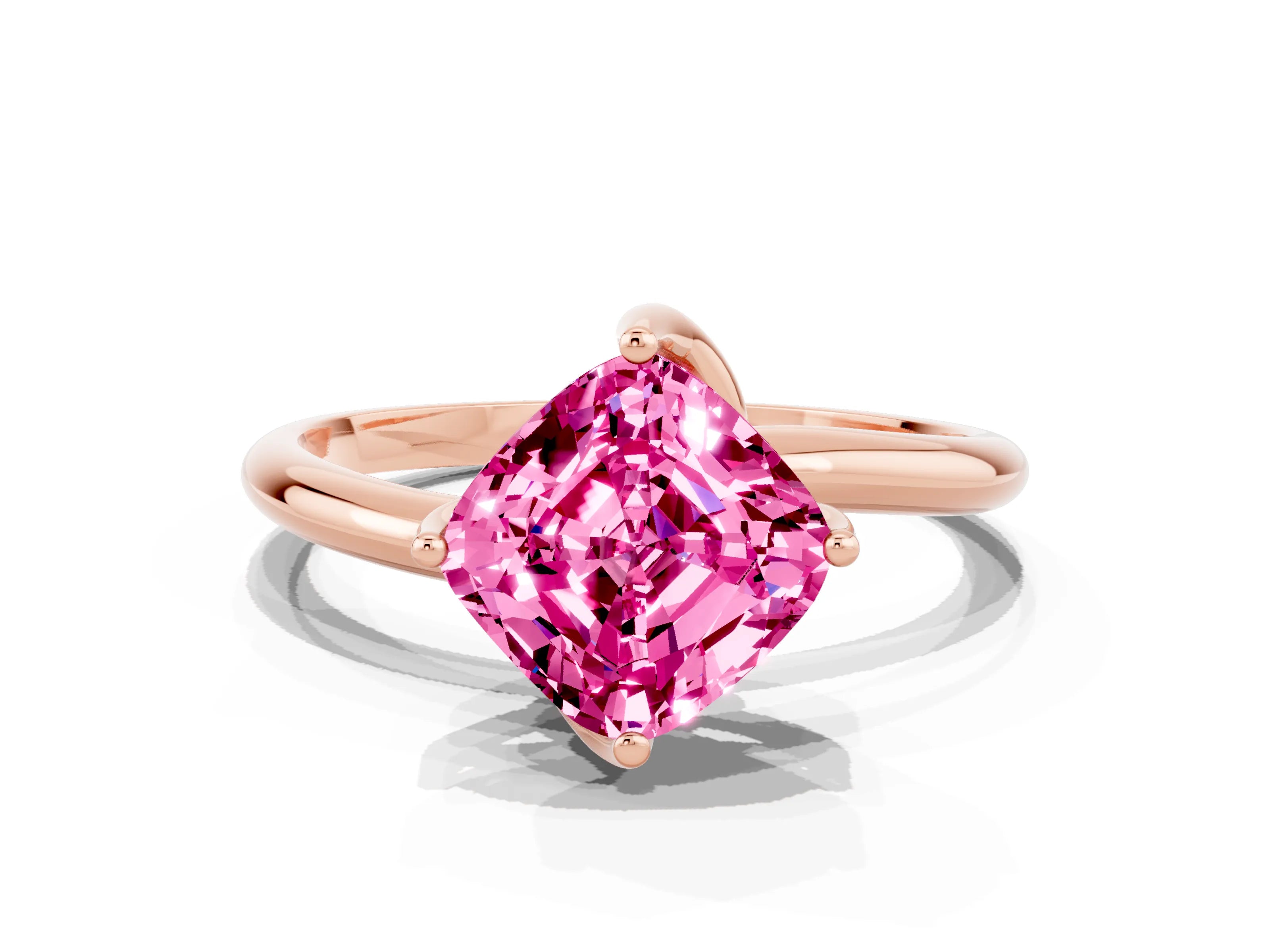 Rose gold Cushion Cut Pink Sapphire Solitaire Engagement Ring with Four-Prong Setting and Classic Band_12