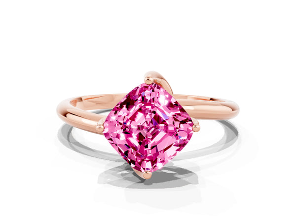 Rose gold Cushion Cut Pink Sapphire Solitaire Engagement Ring with Four-Prong Setting and Classic Band