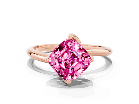 Rose gold Cushion Cut Pink Sapphire Solitaire Engagement Ring with Four-Prong Setting and Classic Band_12