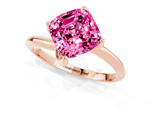 Rose gold Cushion Cut Pink Sapphire Solitaire Engagement Ring with Four-Prong Setting and Classic Band