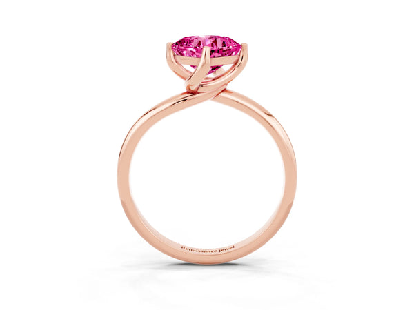 Rose gold Cushion Cut Pink Sapphire Solitaire Engagement Ring with Four-Prong Setting and Classic Band