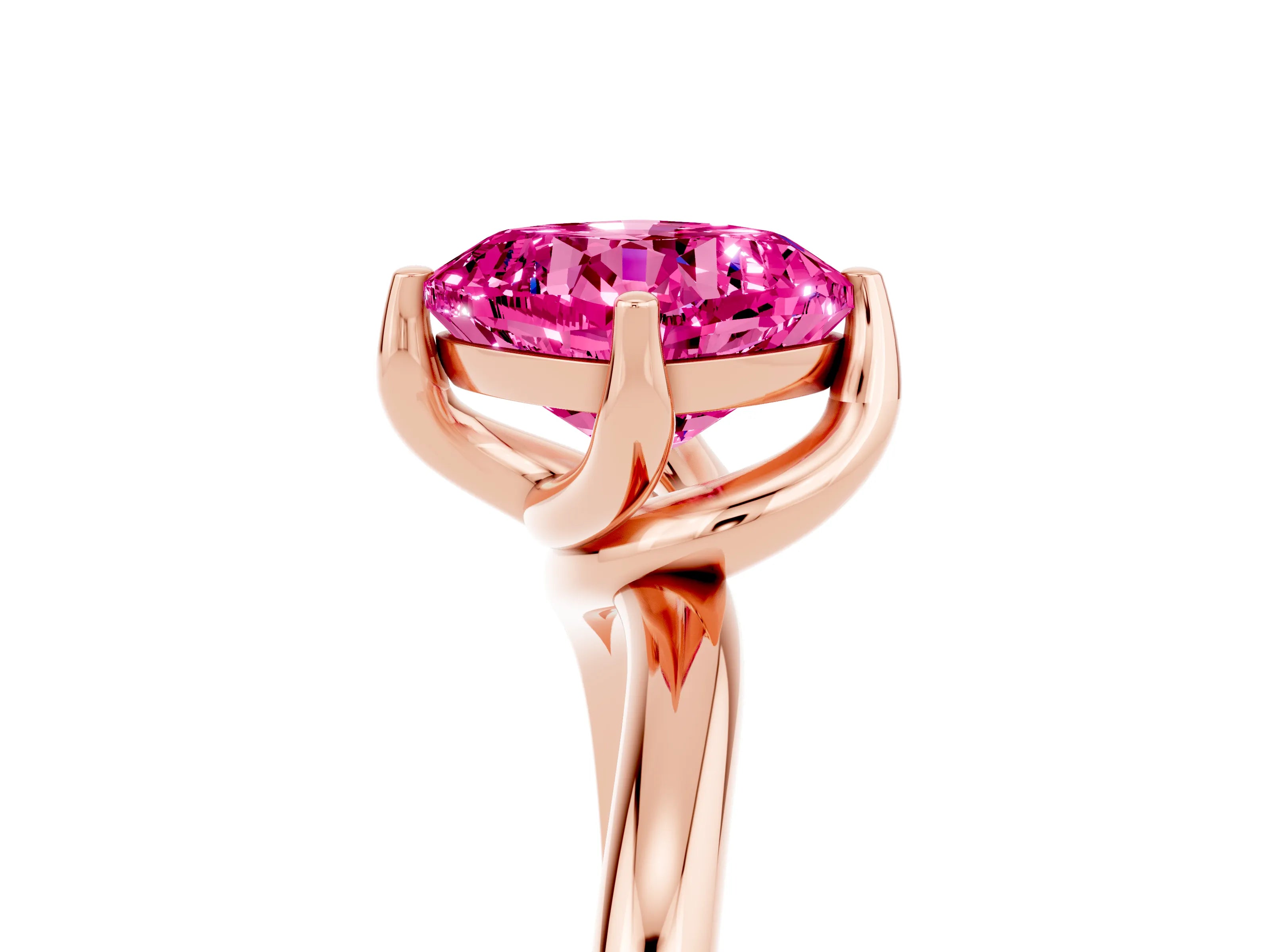 Rose gold Cushion Cut Pink Sapphire Solitaire Engagement Ring with Four-Prong Setting and Classic Band_17