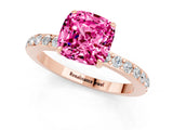 Rose gold Cushion Cut Pink Sapphire Solitaire Engagement Ring with Pavé Band and Four-Prong Setting_25