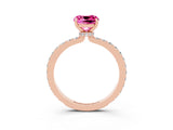 Rose gold Cushion Cut Pink Sapphire Solitaire Engagement Ring with Pavé Band and Four-Prong Setting_27
