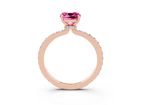 Rose gold Cushion Cut Pink Sapphire Solitaire Engagement Ring with Pavé Band and Four-Prong Setting_27