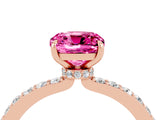 Rose gold Cushion Cut Pink Sapphire Solitaire Engagement Ring with Pavé Band and Four-Prong Setting_28