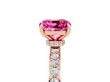 Rose gold Cushion Cut Pink Sapphire Solitaire Engagement Ring with Pavé Band and Four-Prong Setting_29