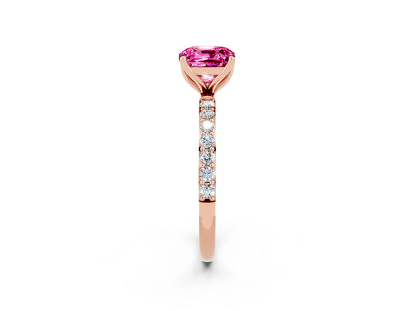 Rose gold Cushion Cut Pink Sapphire Solitaire Engagement Ring with Round  Pavé Band and Prong Setting