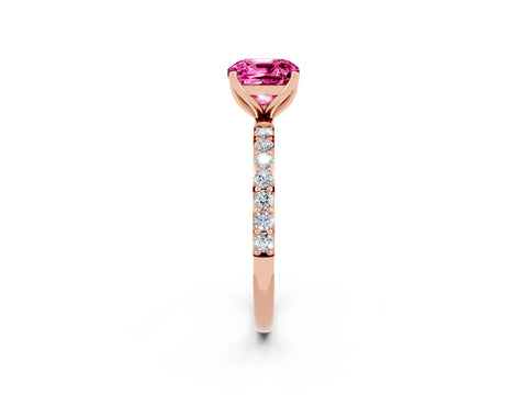 Rose gold Cushion Cut Pink Sapphire Solitaire Engagement Ring with Pavé Band and Prong Setting_2