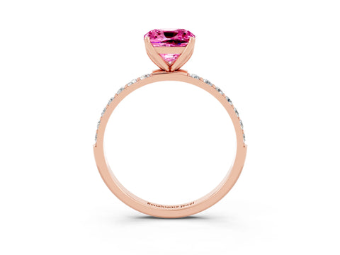 Rose gold Cushion Cut Pink Sapphire Solitaire Engagement Ring with Pavé Band and Prong Setting_3