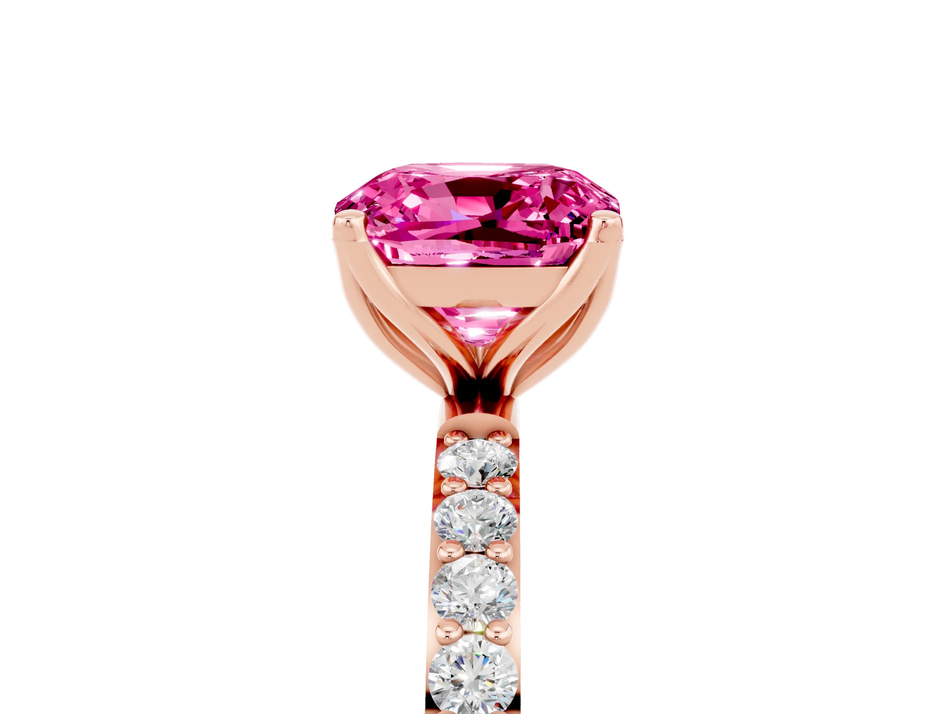 Rose gold Cushion Cut Pink Sapphire Solitaire Engagement Ring with Pavé Band and Prong Setting_5