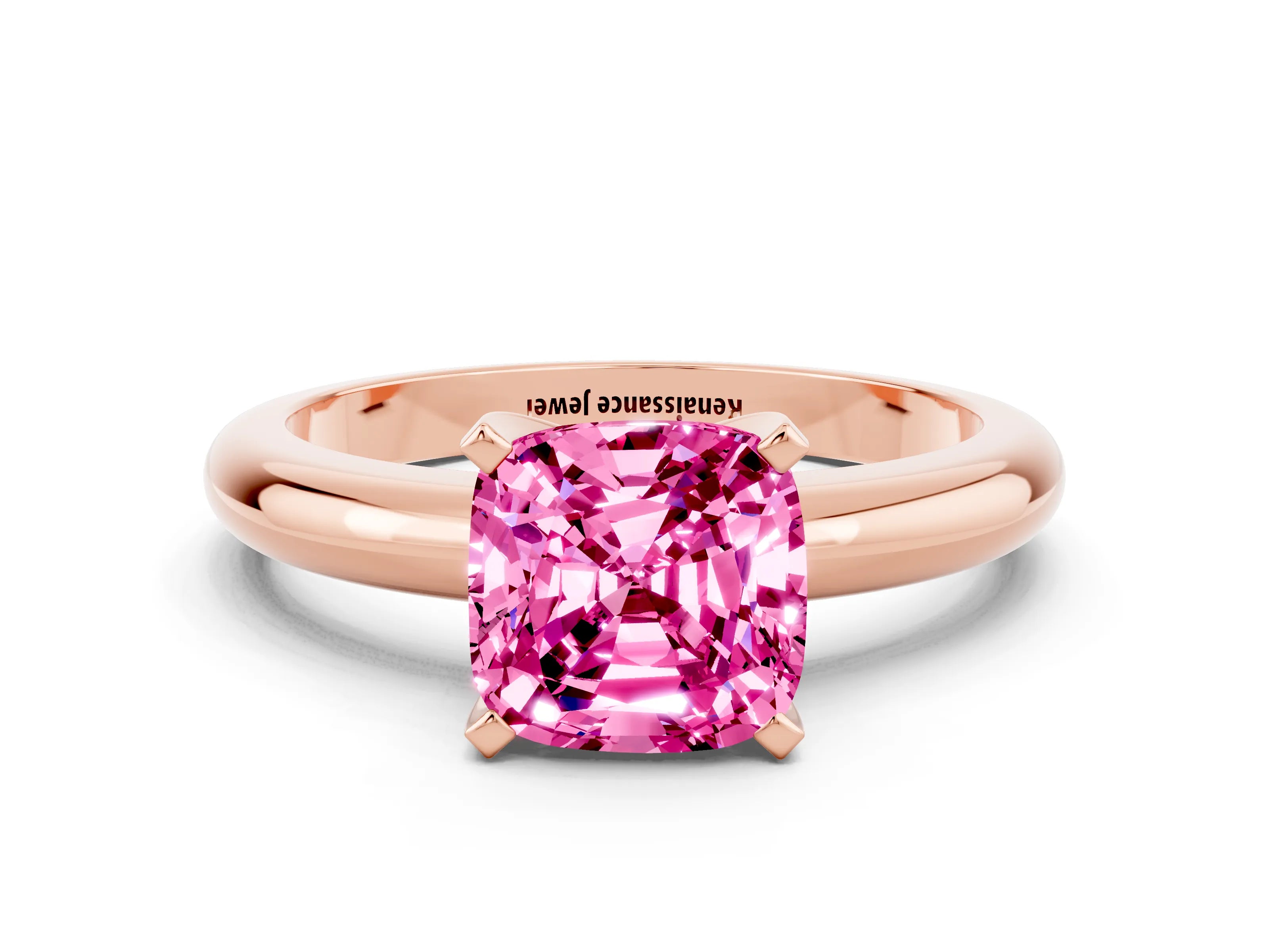 Rose gold Cushion Cut Pink Sapphire Solitaire Engagement Ring with Round Band and Four-Prong Setting_24