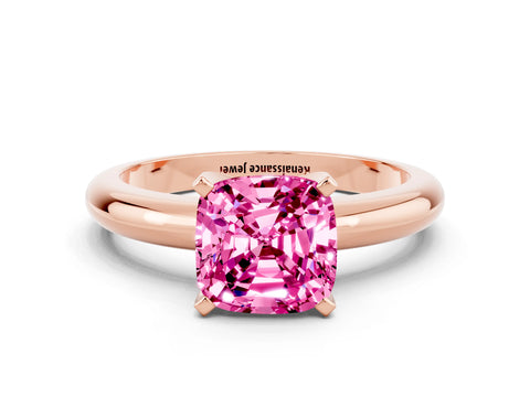 Rose gold Cushion Cut Pink Sapphire Solitaire Engagement Ring with Round Band and Four-Prong Setting_24