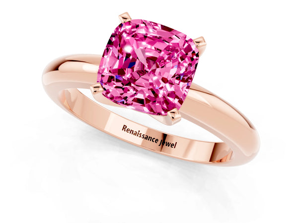 Rose gold Cushion Cut Pink Sapphire Solitaire Engagement Ring with Round Band and Four-Prong Setting
