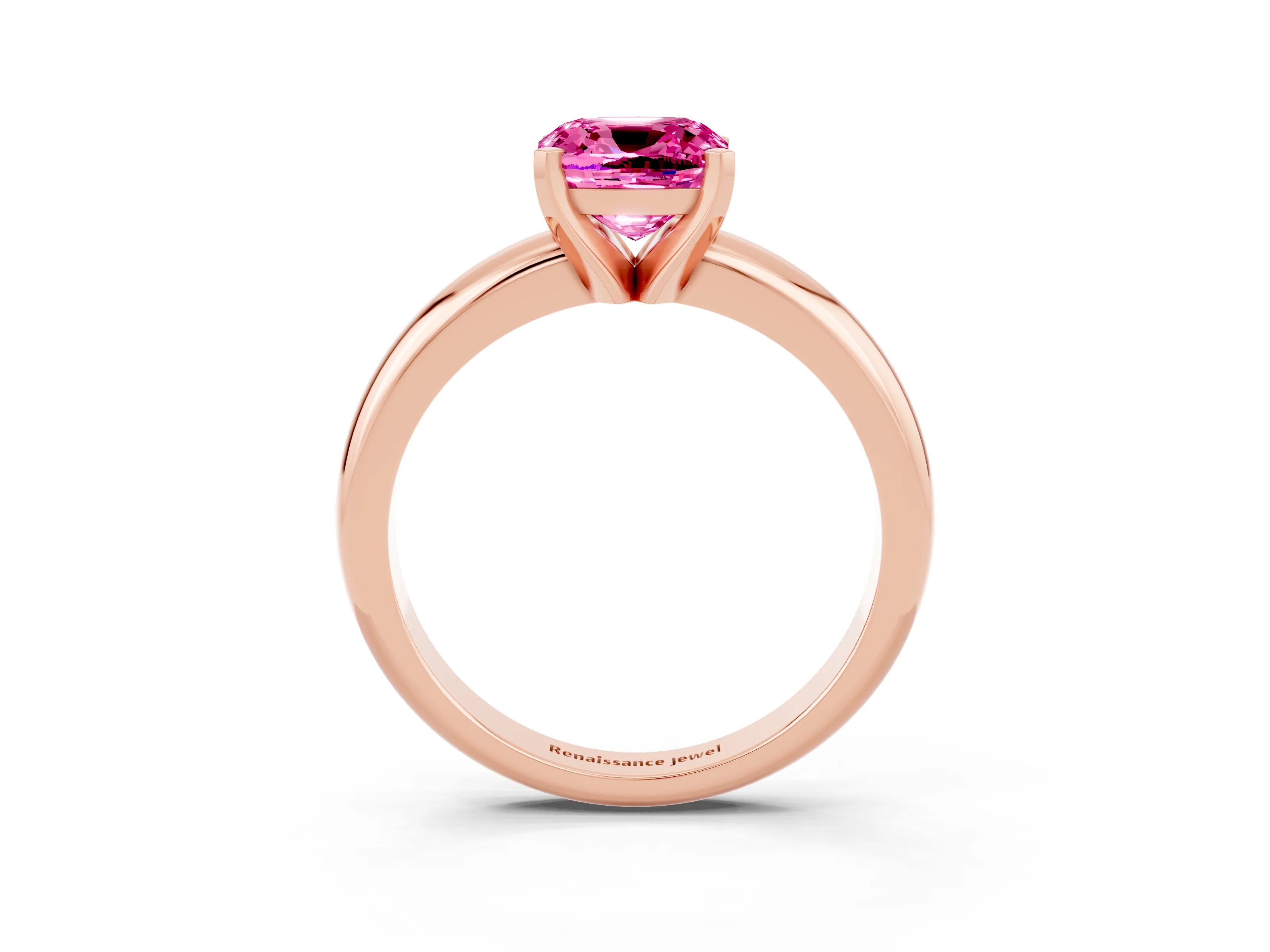Rose gold Cushion Cut Pink Sapphire Solitaire Engagement Ring with Round Band and Four-Prong Setting_27