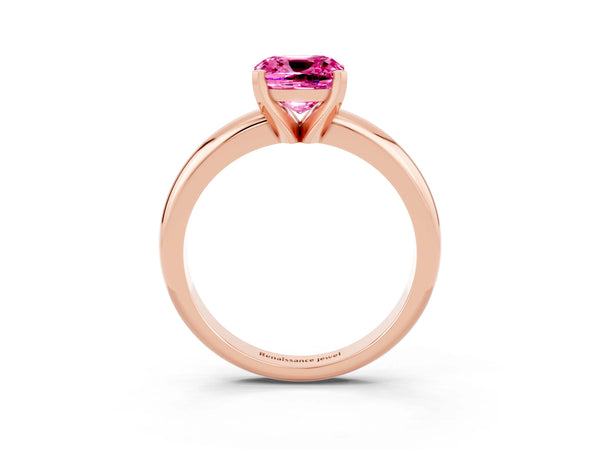 Rose gold Cushion Cut Pink Sapphire Solitaire Engagement Ring with Round Band and Four-Prong Setting