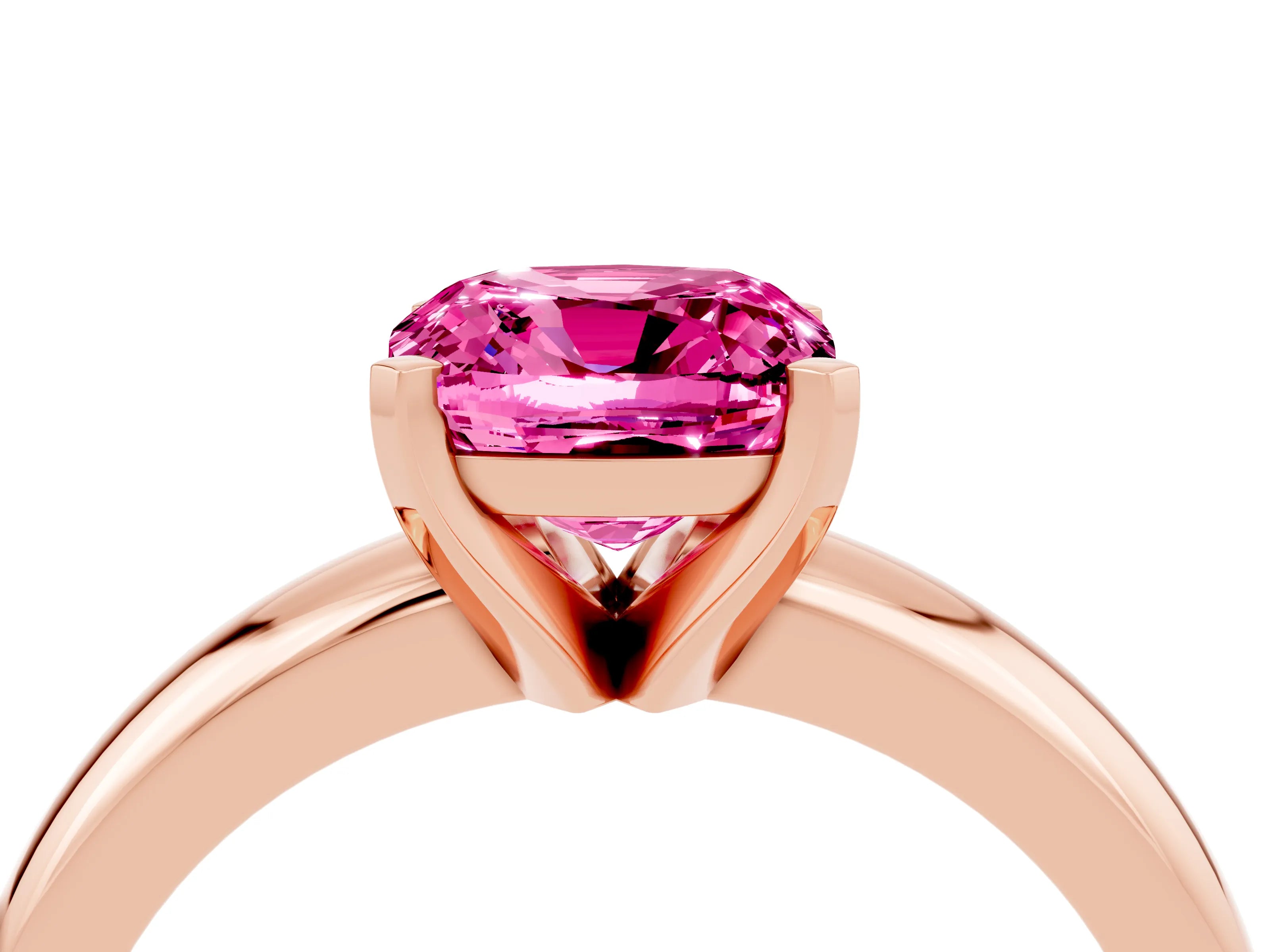 Rose gold Cushion Cut Pink Sapphire Solitaire Engagement Ring with Round Band and Four-Prong Setting_28