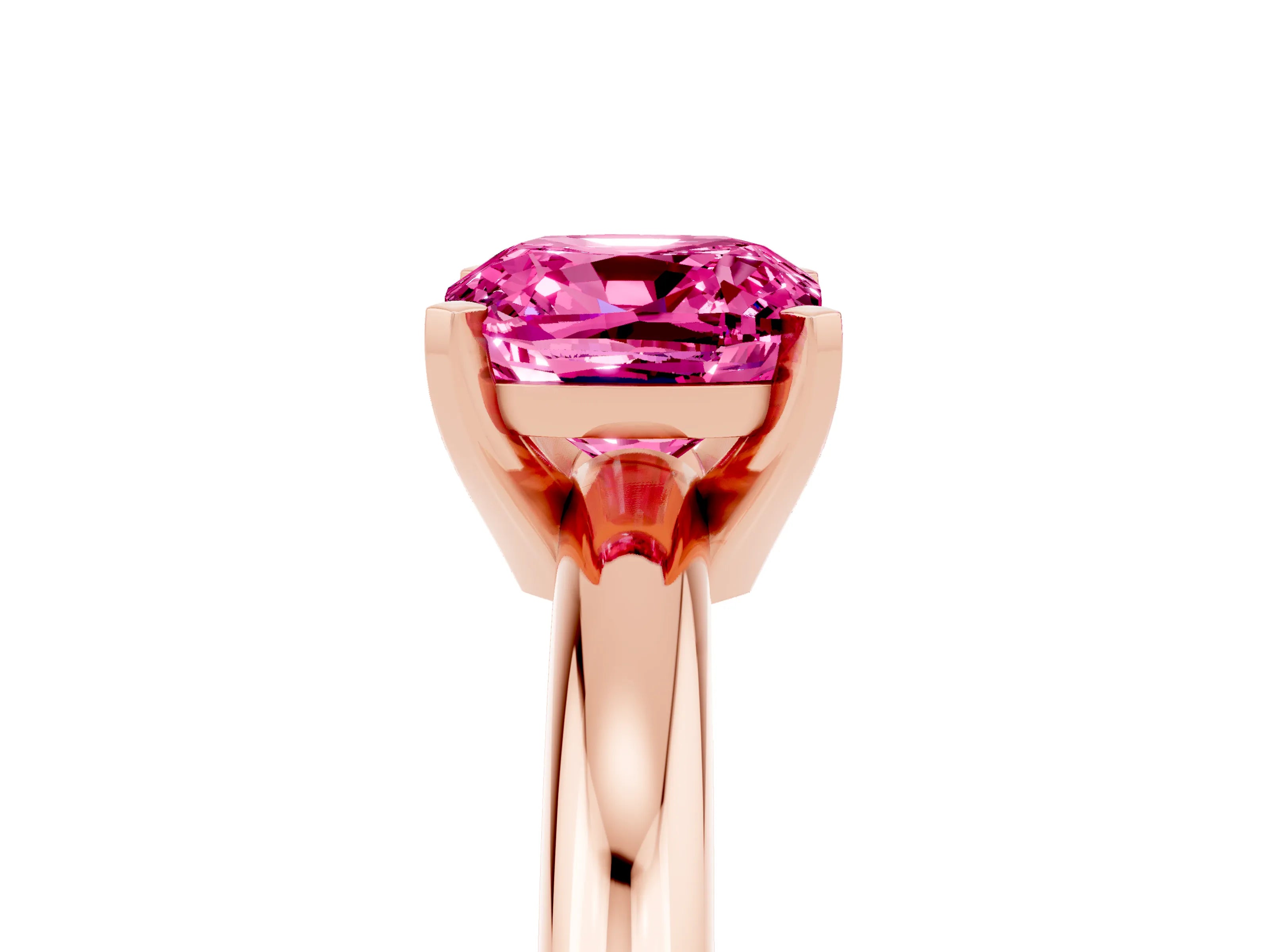 Rose gold Cushion Cut Pink Sapphire Solitaire Engagement Ring with Round Band and Four-Prong Setting_29