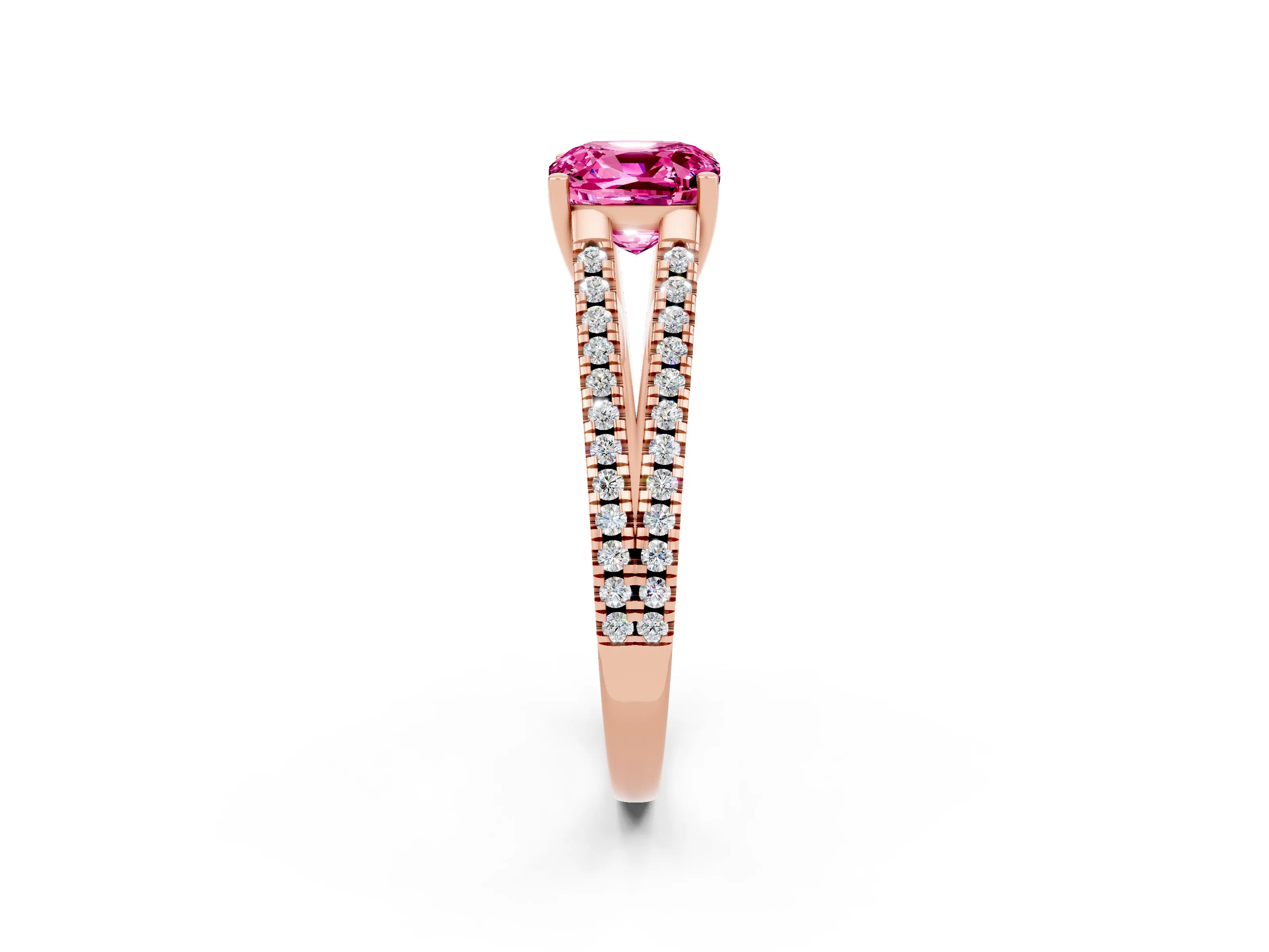 Rose gold Cushion Cut Pink Sapphire Solitaire Engagement Ring with Split Shank Pavé Band_14
