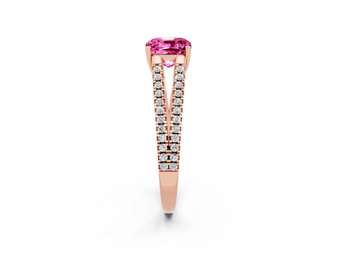 Rose gold Cushion Cut Pink Sapphire Solitaire Engagement Ring with Split Shank Pavé Band_14