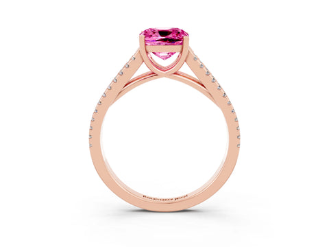 Rose gold Cushion Cut Pink Sapphire Solitaire Engagement Ring with Split Shank Pavé Band_15