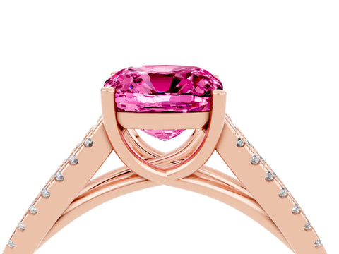 Rose gold Cushion Cut Pink Sapphire Solitaire Engagement Ring with Split Shank Pavé Band_16