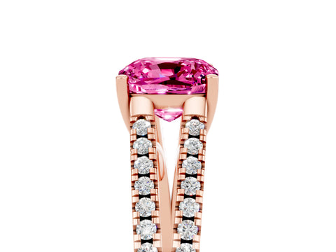 Rose gold Cushion Cut Pink Sapphire Solitaire Engagement Ring with Split Shank Pavé Band_17