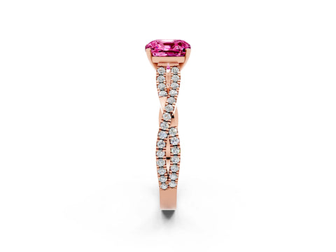 Rose gold Cushion Cut Pink Sapphire Solitaire Engagement Ring with Twisted Pavé Band and Four-Prong Setting_26