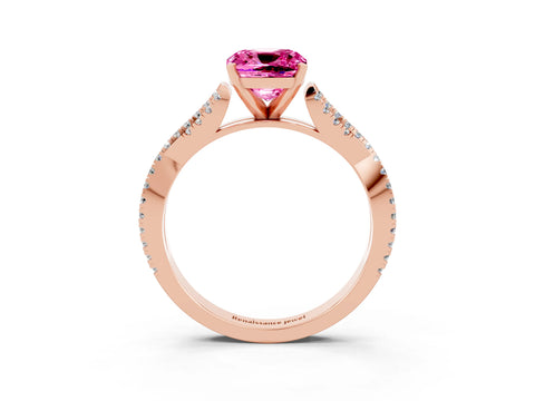 Rose gold Cushion Cut Pink Sapphire Solitaire Engagement Ring with Twisted Pavé Band and Four-Prong Setting_27