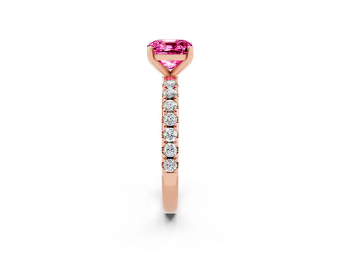 Rose gold Cushion Cut Pink Sapphire Solitaire Pavé Band with Four-Prong Setting_26