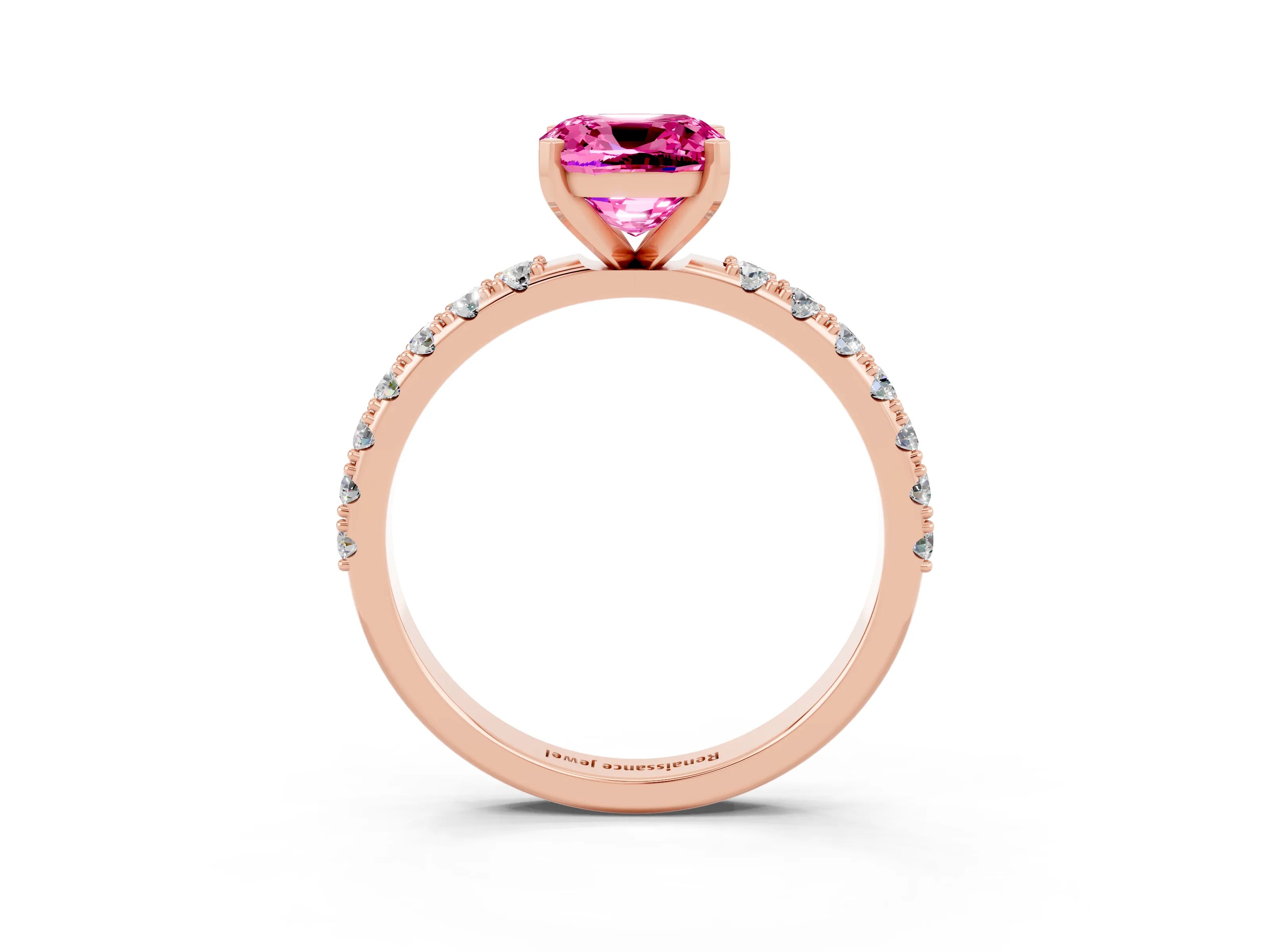 Rose gold Cushion Cut Pink Sapphire Solitaire Pavé Band with Four-Prong Setting_27