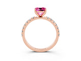 Rose gold Cushion Cut Pink Sapphire Solitaire Pavé Band with Four-Prong Setting_27