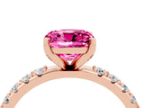 Rose gold Cushion Cut Pink Sapphire Solitaire Pavé Band with Four-Prong Setting_28