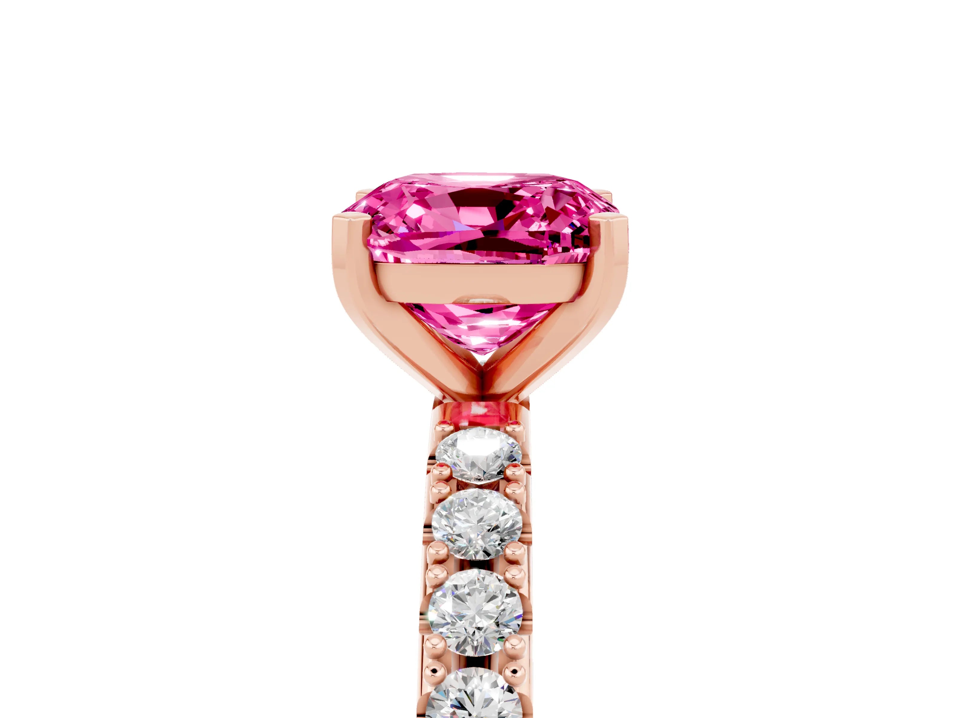 Rose gold Cushion Cut Pink Sapphire Solitaire Pavé Band with Four-Prong Setting_29