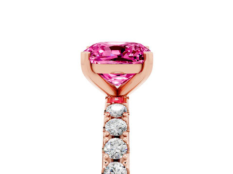 Rose gold Cushion Cut Pink Sapphire Solitaire Pavé Band with Four-Prong Setting_29