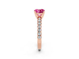 Rose gold Cushion Cut Pink Sapphire Solitaire Pavé Engagement Ring with Round Band and Prong Setting_14