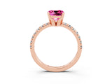 Rose gold Cushion Cut Pink Sapphire Solitaire Pavé Engagement Ring with Round Band and Prong Setting_15