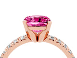 Rose gold Cushion Cut Pink Sapphire Solitaire Pavé Engagement Ring with Round Band and Prong Setting_16