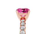 Rose gold Cushion Cut Pink Sapphire Solitaire Pavé Engagement Ring with Round Band and Prong Setting_17