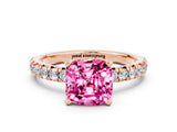 Rose gold Cushion Cut Pink Sapphire Solitaire Pavé Engagement Ring with Round Band and Prong Setting_84