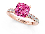 Rose gold Cushion Cut Pink Sapphire Solitaire Pavé Engagement Ring with Round Band and Prong Setting_85