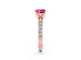 Rose gold Cushion Cut Pink Sapphire Solitaire Pavé Engagement Ring with Round Band and Prong Setting_86