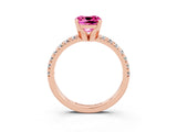 Rose gold Cushion Cut Pink Sapphire Solitaire Pavé Engagement Ring with Round Band and Prong Setting_87