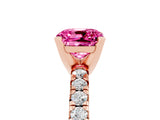 Rose gold Cushion Cut Pink Sapphire Solitaire Pavé Engagement Ring with Round Band and Prong Setting_89
