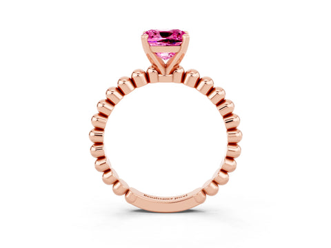 Rose gold Cushion Cut Pink Sapphire Solitaire Ring with Beaded Band and Prong Setting_3