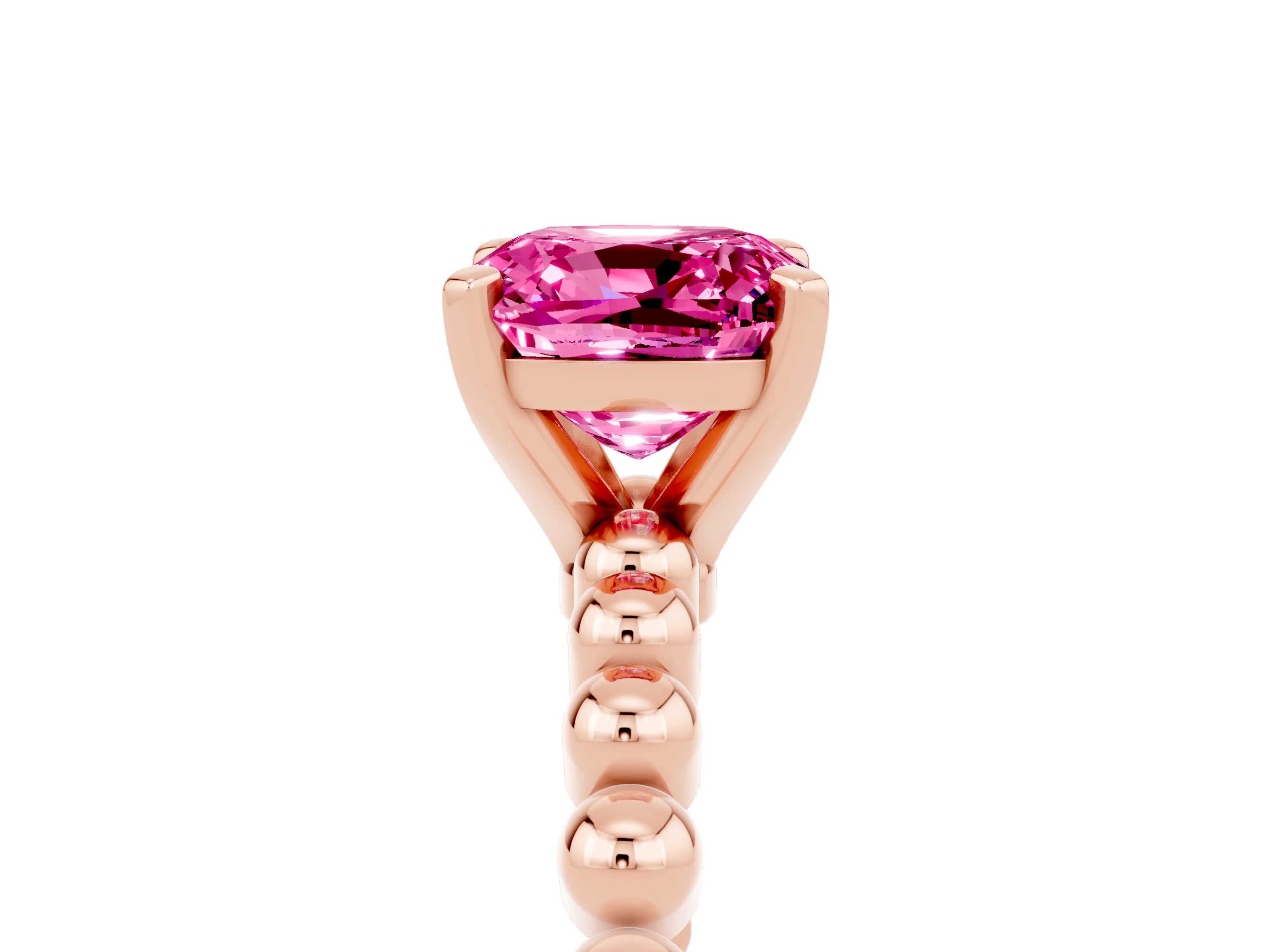 Rose gold Cushion Cut Pink Sapphire Solitaire Ring with Beaded Band and Prong Setting_5