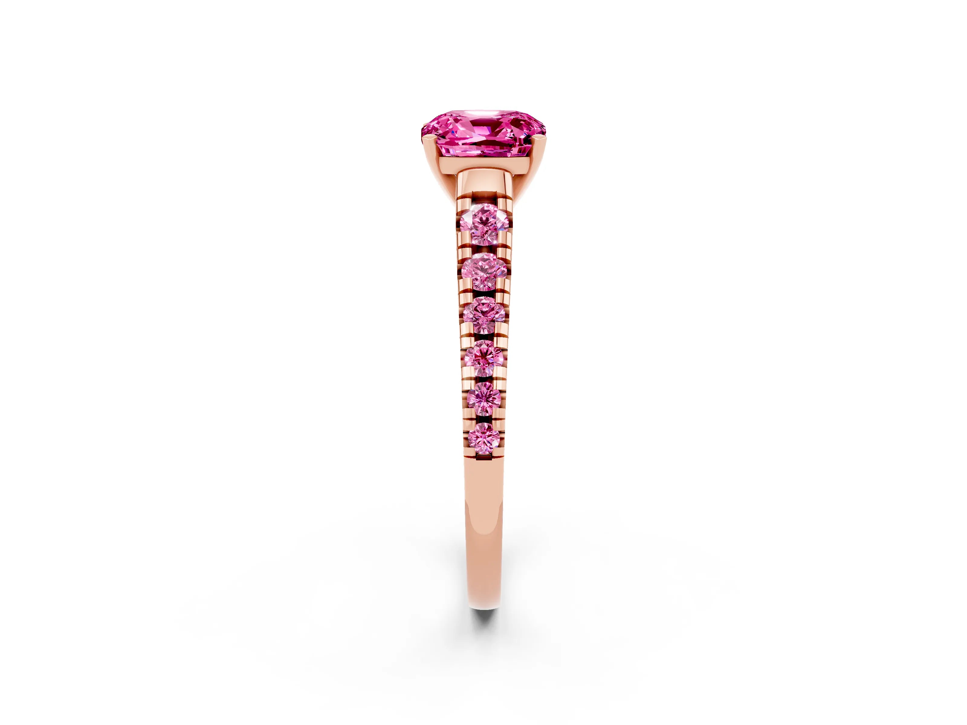 Rose gold Cushion Cut Pink Sapphire Solitaire Ring with Cathedral Setting and Pavé Band_2